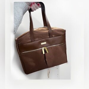 Joy Mangano Brown Travel Bag with Gold Zippers